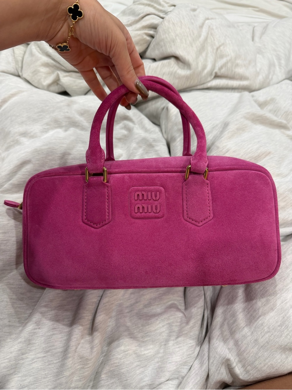 Miu Miu Suede Arcadie Top-Handle Bag in hot pink